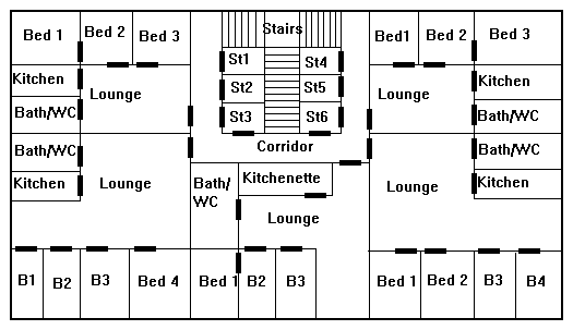 Upper floor plan of Raj showing apartments