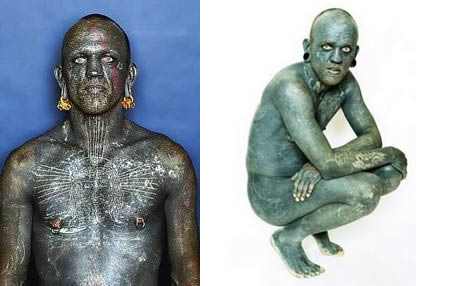 most tattooed man. in multi-layered tattooing